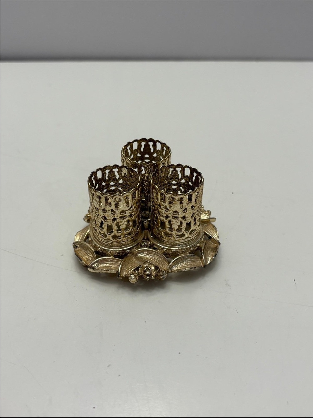 Vintage gold tone Hollywood Regency Gold Filigree Lipstick Holder
